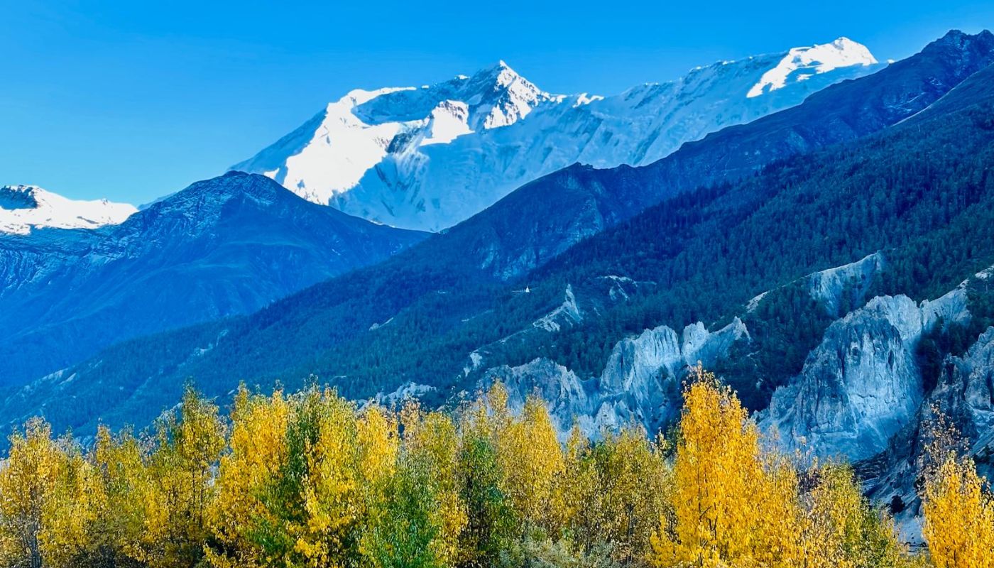 Beautiful mountain view from Manang to Yak Kharka along Himalayan trails, Annapurna Short Circuit Trek.