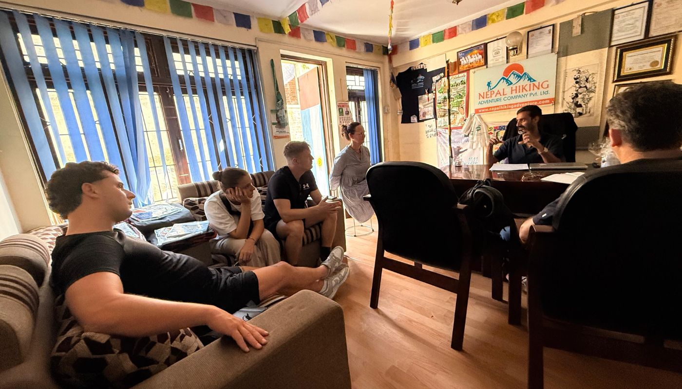 Pre-trek briefing at Nepal Hiking Adventure Company before Annapurna Base Camp 5-day trek.