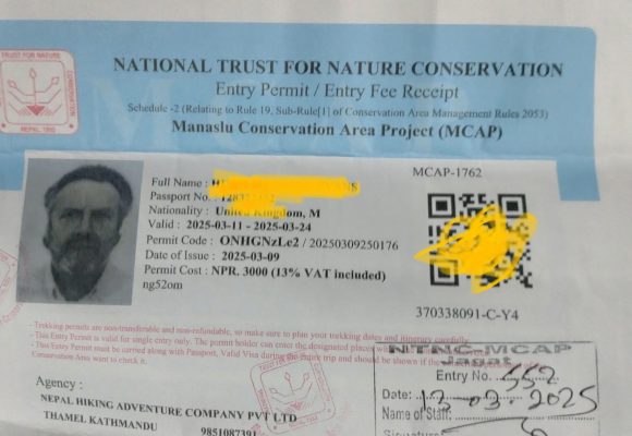 MCAP permit for manaslu circuit trek