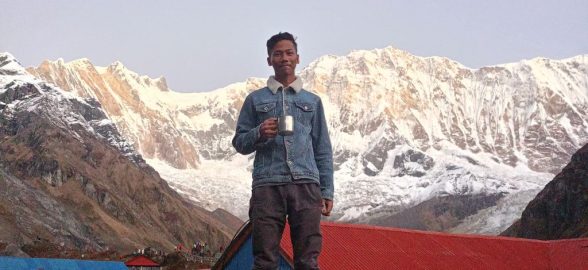Mt Annapurna ranges with a single boy