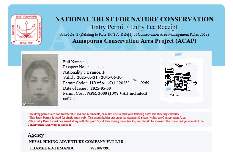 Annapurna Conservation Area 
Project Permit