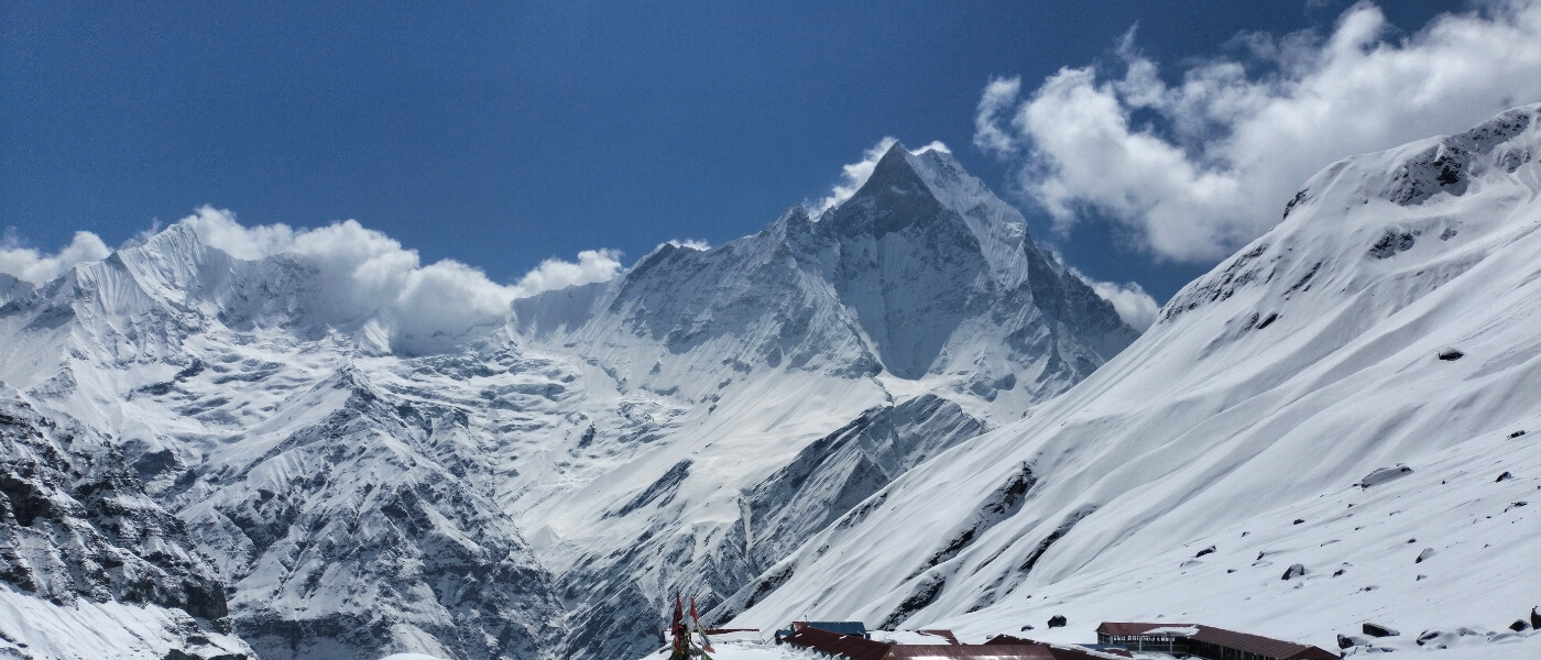 snowy mountain on the way to annapurba base camp